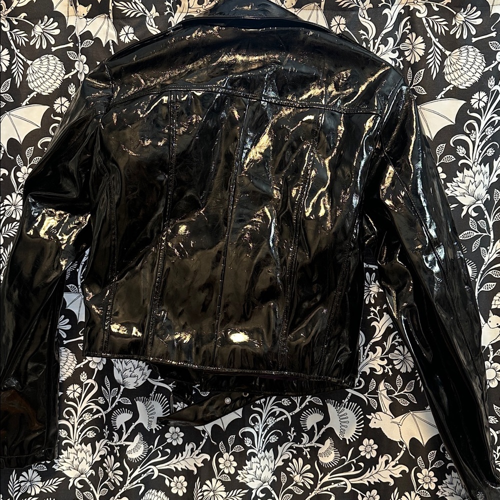 MISS KITTY CROPPED MOTORCYCLE JACKET BLACK VINYL VIXEN BY MICHELINE PITT LARGE - Picture 4 of 4